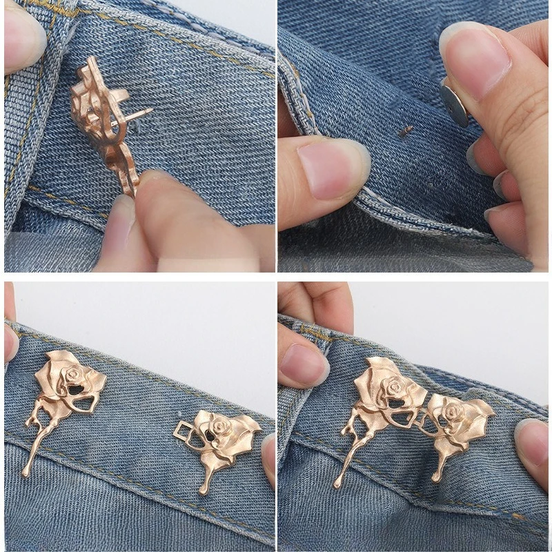 

Metal Rose Snap Button Jeans Waist-Cinching Buckle Detachable Alloy Clothing Accessory for Mothers And Children