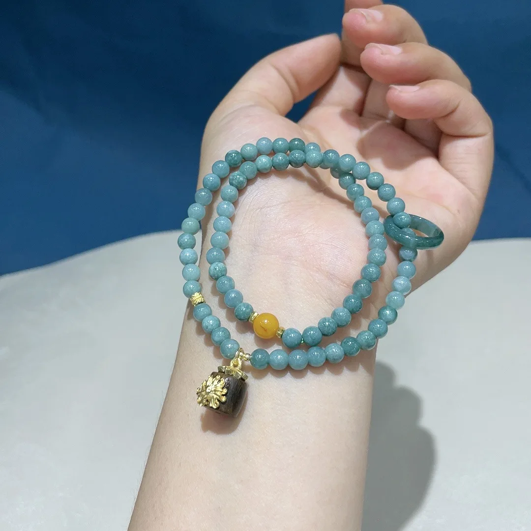 

Blue Water Jadeite Running Ring Double Circle Bracelet Niche High-end Sense Light Luxury Temperament Versatile Bracelet Women's