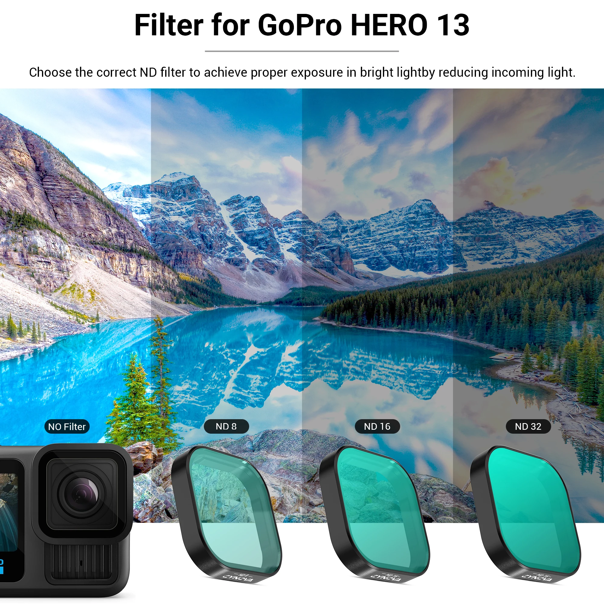 CYNOVA For GoPro Hero 13 Lens Filter ND8 ND16 ND32 CPL Filters Set Cinematic Motion Blur For Go Pro Hero 13 Accessories