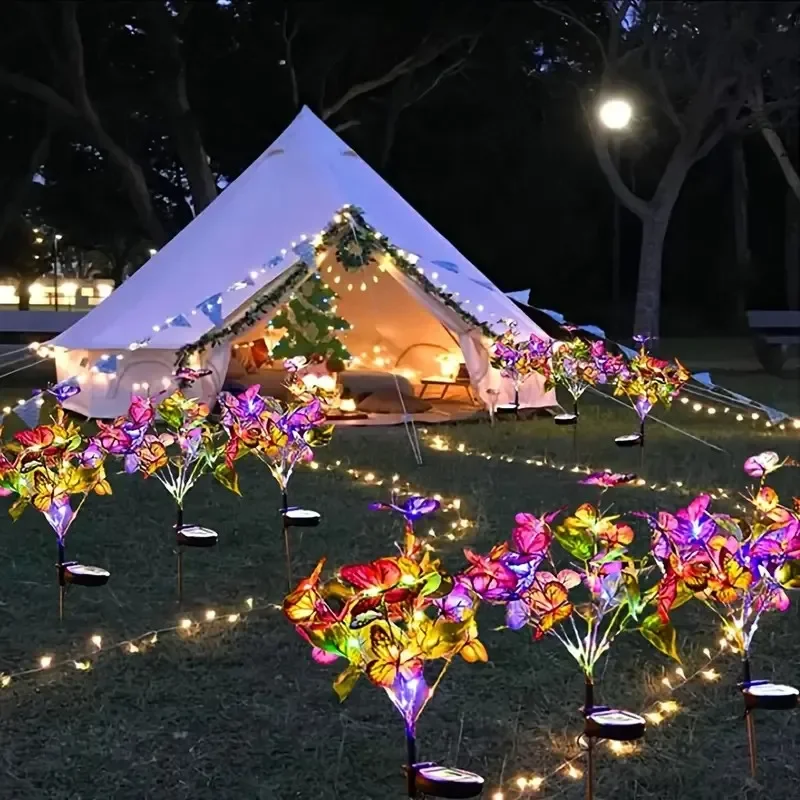 LED Simulation Butterfly Sunflower Lawn Lamp Outdoor Solar Light Camping Yard Garden Landscape Lighting Wedding Party Decor