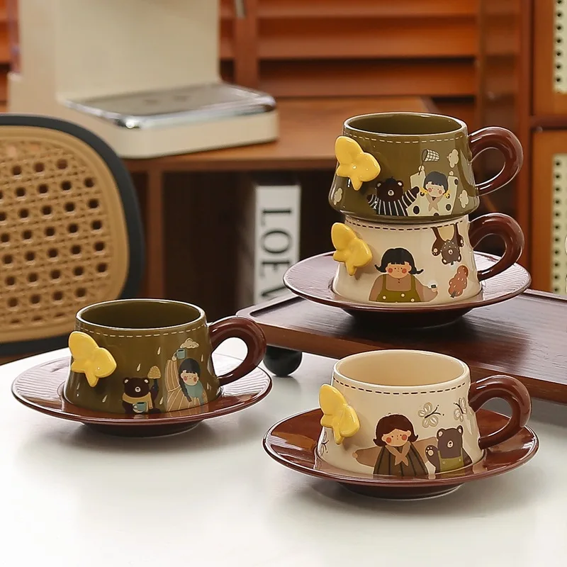 

Vintage Ceramic Coffee Cup & Saucer Set, Gift Boxed Couple Mugs, Anniversary Valentine's Birthday Gifts for Her