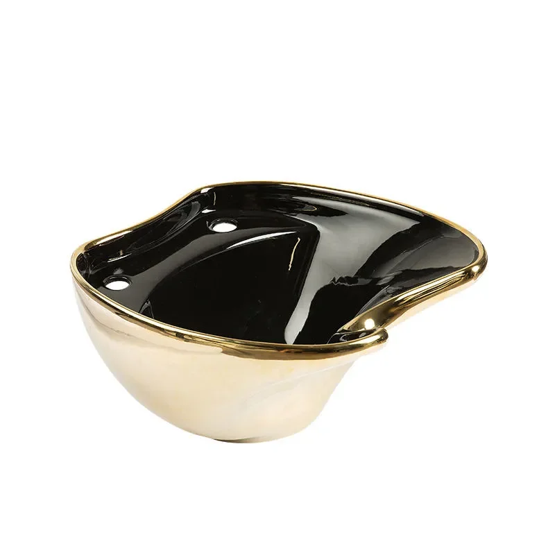 Luxury Gold Ceramic Shampoo Basin for Hair Salon Professional Black Flush Sink Wash Station Beauty Equipment Durable Design