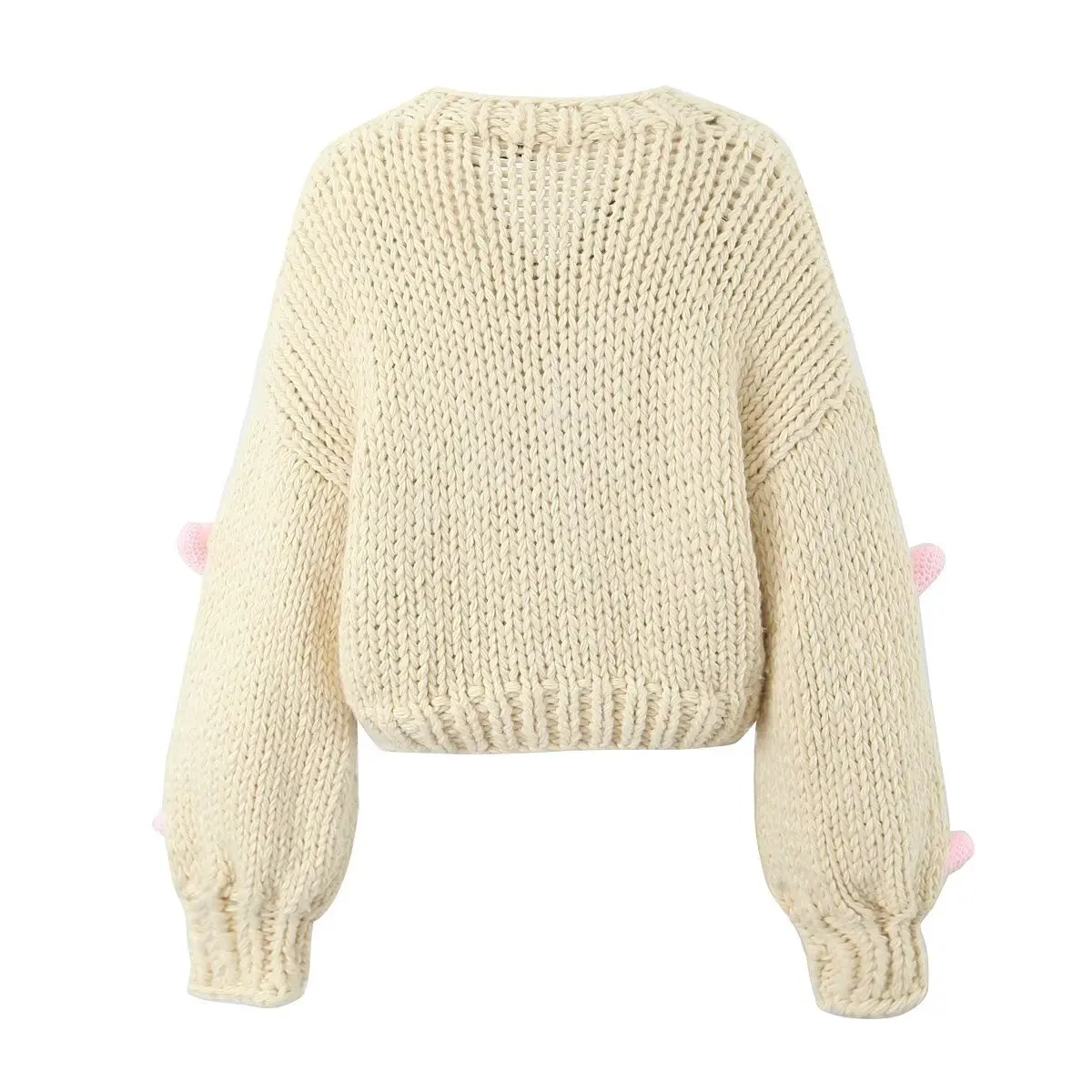 Autumn New Nordic Sweet Girl Temperament Lazy Loose Pure Handmade Pink Love Sweater Cardigan Short Jacket