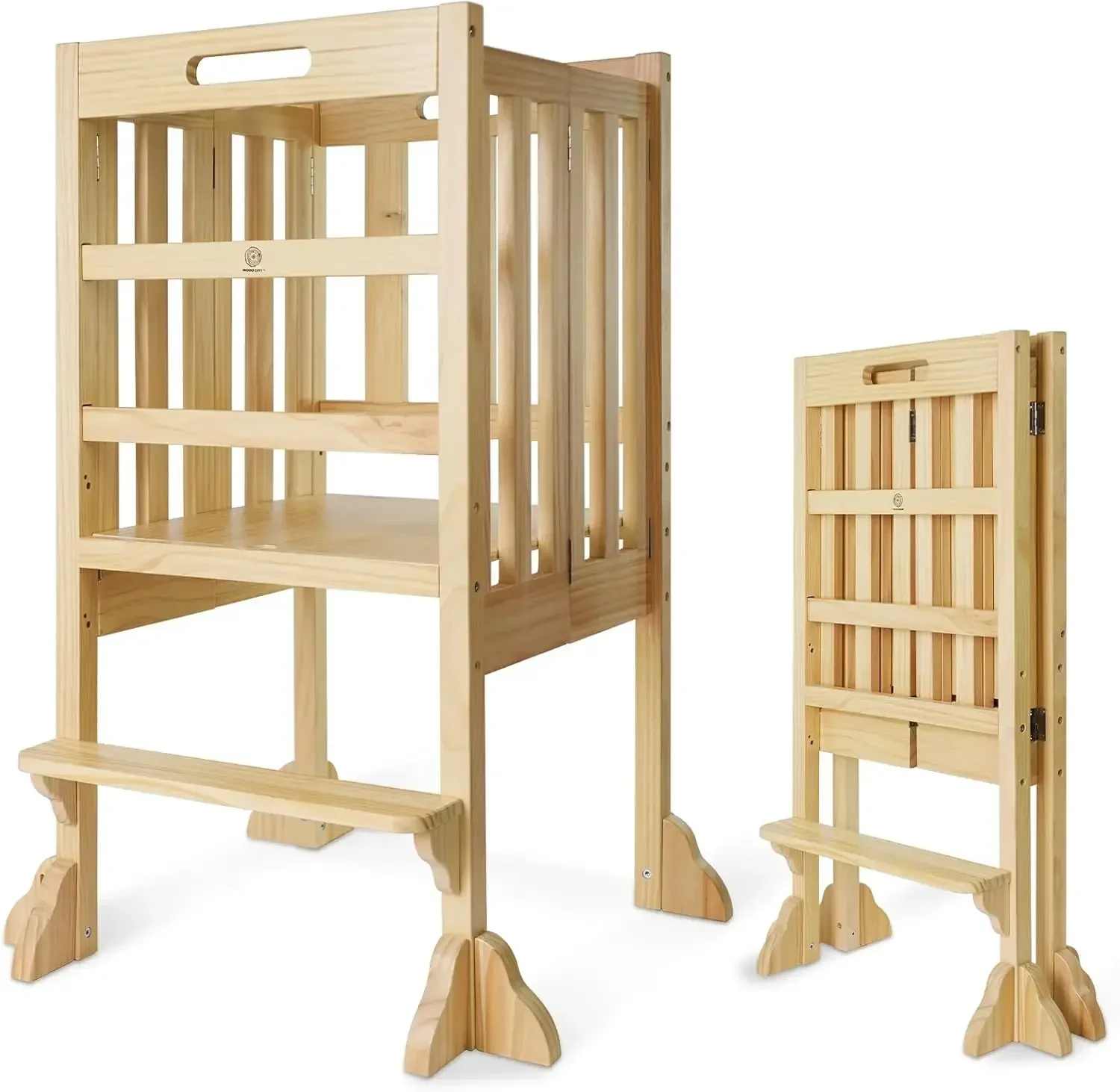 Ayudante de taburete de cocina, torre de pie plegable Montessori para niños pequeños con riel de seguridad, ayudante Ideal de altura ajustable para