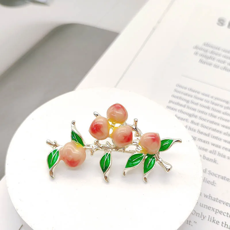 Fashion Peach Grape Shape Lapel Pins Sweet Fruit Enamel Brooches Women Girl Party Dress Badge Jewelry view 6