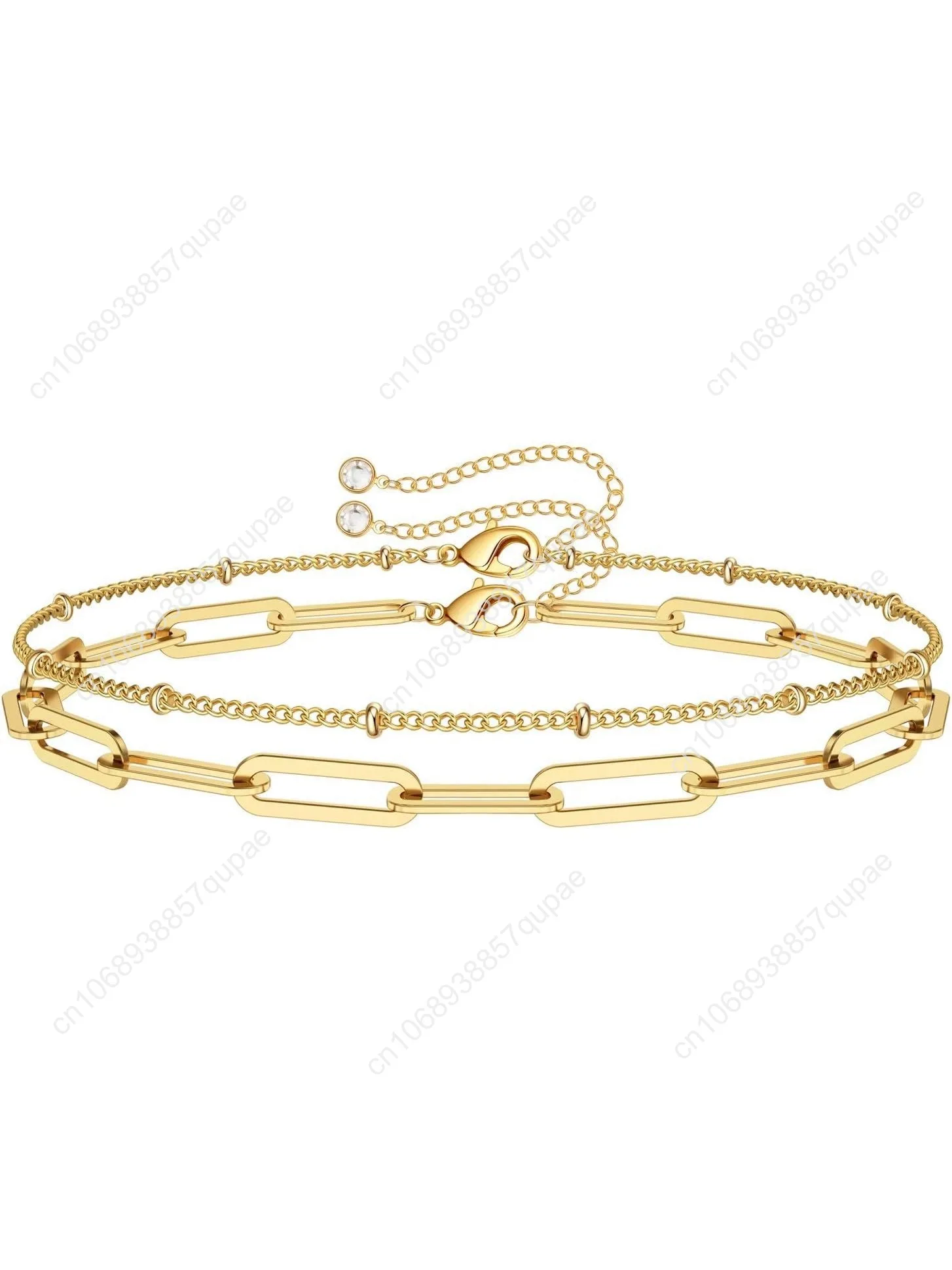 

Dainty Gold Bracelets for Women, 14K Gold Plated Adjustable Layered Bracelet Cute Evil Eye Oval Chain Pearl Bar Turtle Gold Brac