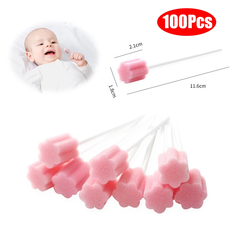 

100 шт. одноразовые чистящие тампоны для ухода за полостью рта, губка для чистки зубов, тампоны для рта с губкой-палочкой