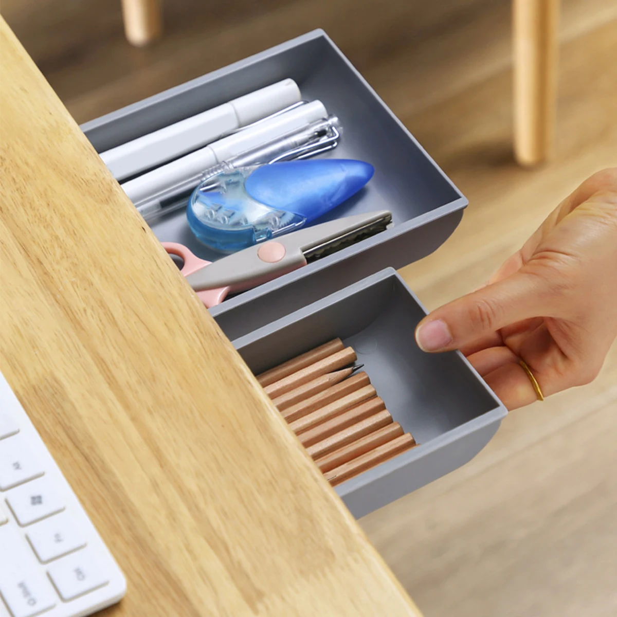 

Hidden Storage Drawer 2 Pcs Under Desk Organizer Table Bottom Pull Out Drawer for Stationery and Office Supplies