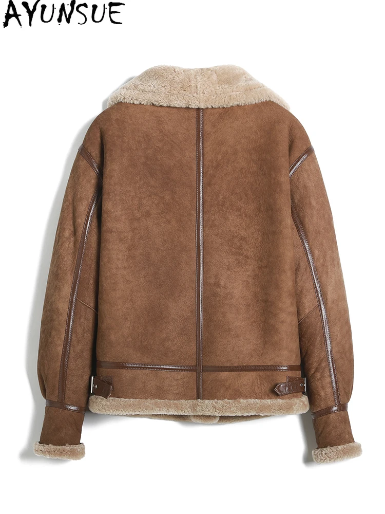 AYUNSUE 2025 جديد شيرلينغ سترة امرأة 100% سترات من الصوف الطبيعي للمرأة الملابس ميرينو الأغنام الفراء سترة امرأة Abrigo Mujer