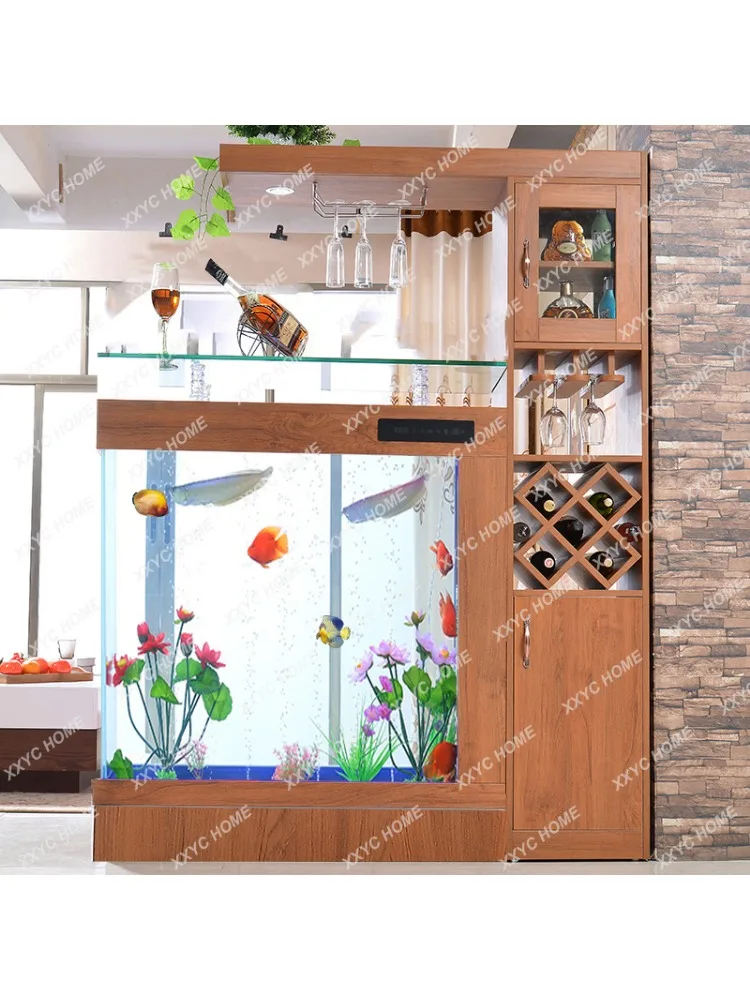 Wood Grain Fish Tank Wine Cabinet Change-Free Aquarium Glass Entrance Ecological Bottom Filter Cabinet