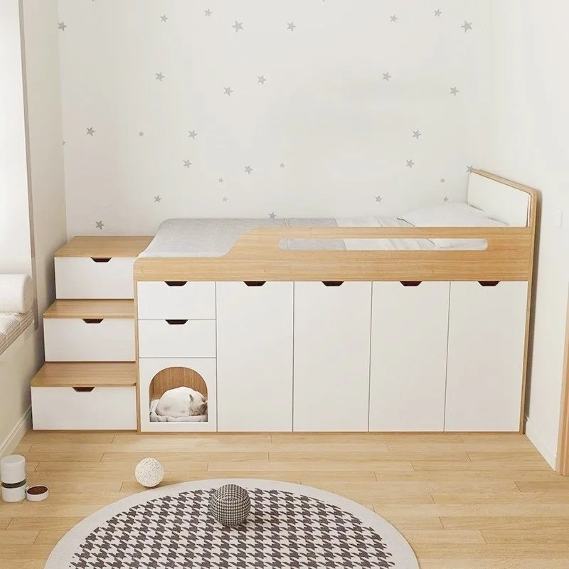 

Children's small apartment half-height integrated multi-functional storage high box bed wardrobe combination