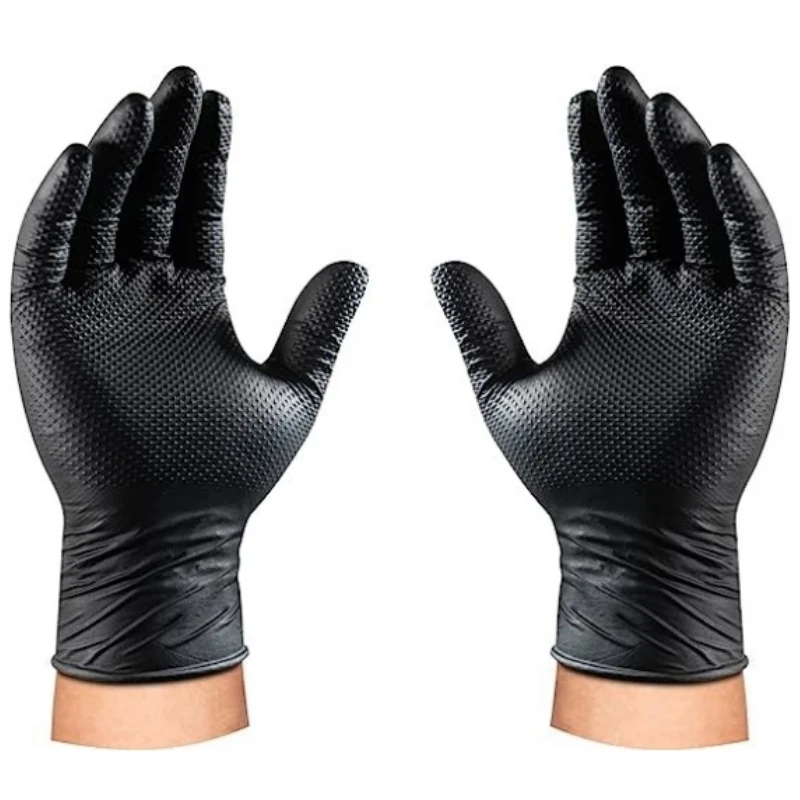 8Mil Heavy Duty Industrial Black Nitrile Gloves Raised Diamond Texture Safety Work Gloves for Mechanic Construction Gardening