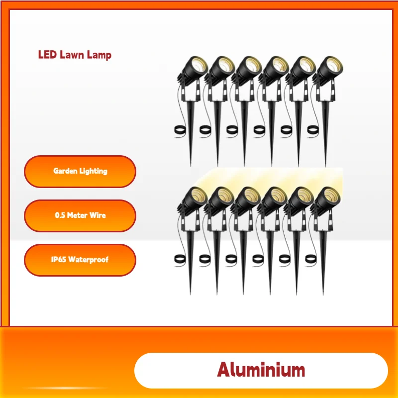 

6-12PCS LED Outdoor Garden Lighting 5W Waterproof Spike Lawn Lamp AC110V220V DC12V24V 0.5 Meter Wire Home Spotlights