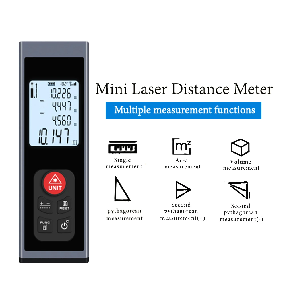 LCD Laser Levels Measure Distance Meter 40-100M Portable Handle Digital Measure Tool Range Finder Backlit LCD Display