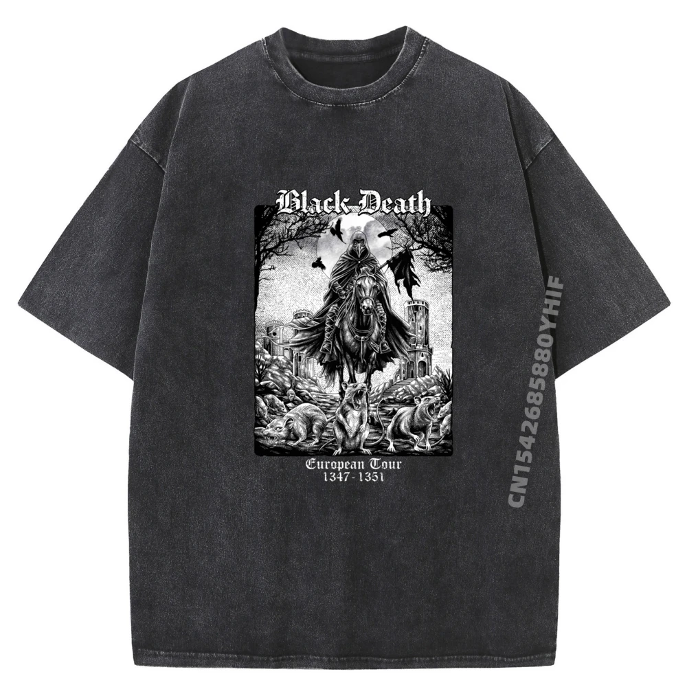 

Black Death European Tour Medieval Tees Comfortable Cotton women's Tshirts Normal T Shirt Washed Shirt Loose Graphic Clothes