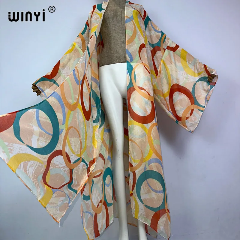 WINYI kimono beach Cover-up Elegant coat outfit for women Classic fashion print cotton feeling vestidos para mujer dress kaftan