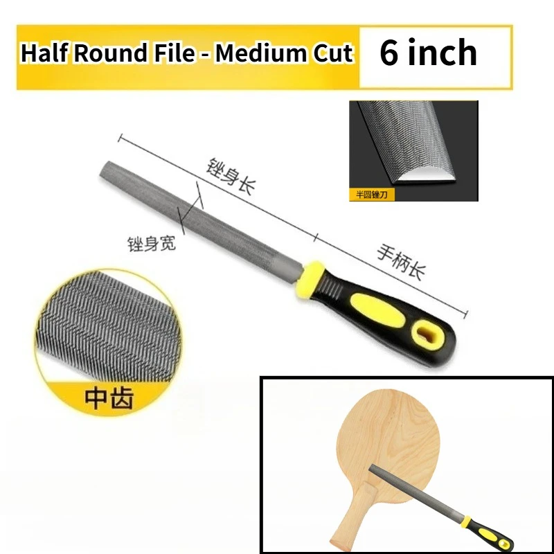 

6 Inch Medium Cut Half Round File for Table Tennis Blade Sanding Trimming Tool Woodworking DIY Rasp for Curved Edge Deburring
