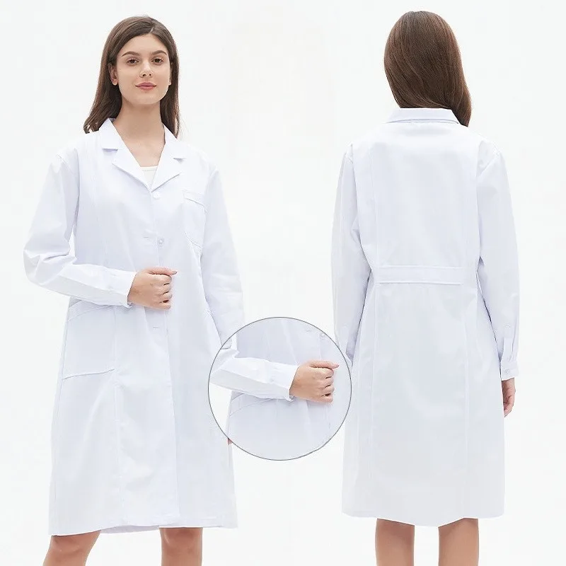 เสื้อกาวน์แพทย์แขนยาวสีขาวเนื้อหนา |   ชุดทำงานแพทย์ฤดูร้อน