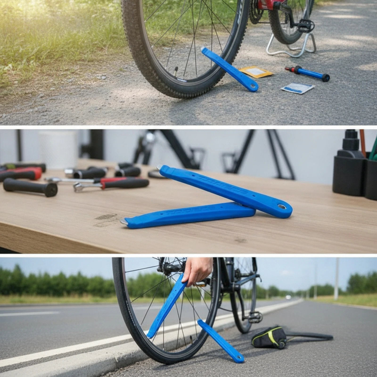 2 Pieces Tire Lever with Metal Tip Thickened Cycle Tire Lever Set Steel-Core Compact for Cyclists, Puncture Repair, Saddle Bag