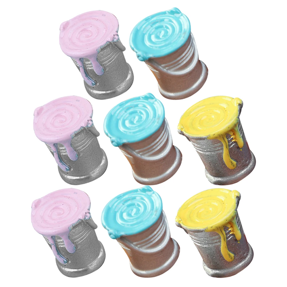 8 Pcs Paint Bucket Toys Miniature Buckets Crafts House Accessories Resin Dollhouse Diy Kit