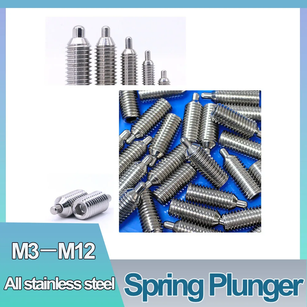 304 Stainless Steel Spring Plunger Hex Socket Round‑End Telescoping Lock Pin Set Screw M3‑M12 Mechanical Locating Fastener