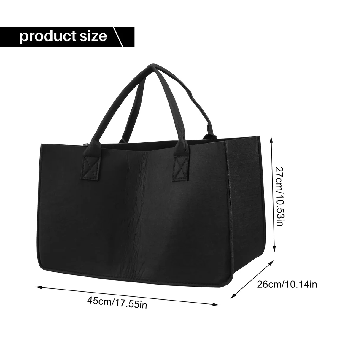 Bolsa de almacenamiento de fieltro de madera para chimenea, cesta para revistas, bolsillo para leña, cesta plegable de fieltro para soporte de leña, color negro