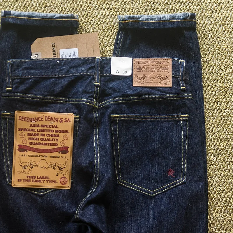 Japanese Vintage Denim Jeans with Sanding Featuring Red Stitching and Original Color for Autumn with Embroidery Jeans