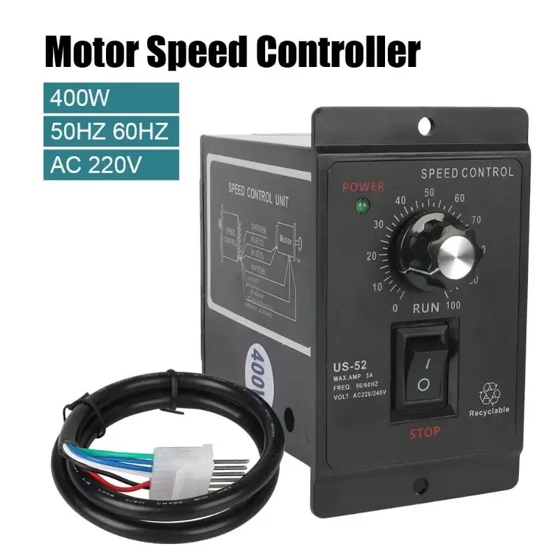 Precision AC Motor Speed Controller 400W 220V - 50/60Hz Forward/Reverse Governor for Industrial Applications
