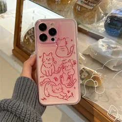 Custodia per telefono trasparente Ins Style Pink Line Cat per iPhone15 14 13 12 11 Pro Mini XS Max 8 7 Plus X XR Cover trasparente antiurto