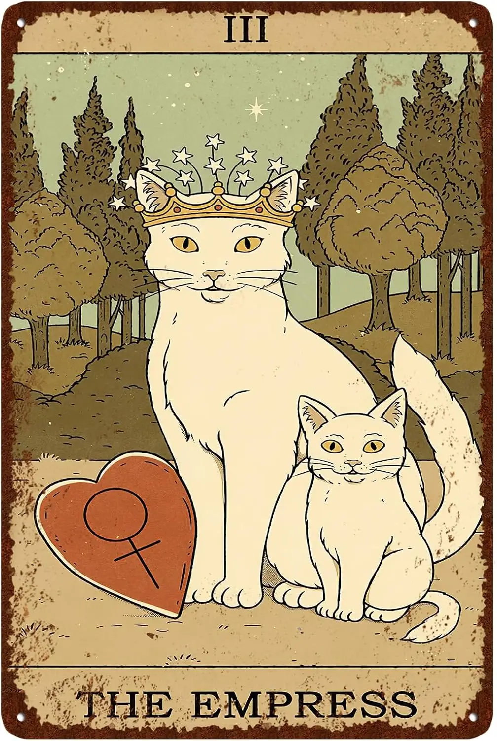 Vintage Cat Tin Sign Retro Tarot Card Metal Sign Poster Wall Art Decor Bathroom Dorm Room Home Decor - Empress
