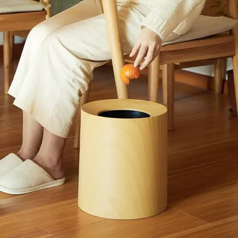 Living Room Double Garbage Bin Imitation Wood Grain Trash Kitchen Large Office Trash Can Retro Style Hotel Cleaning Accessories