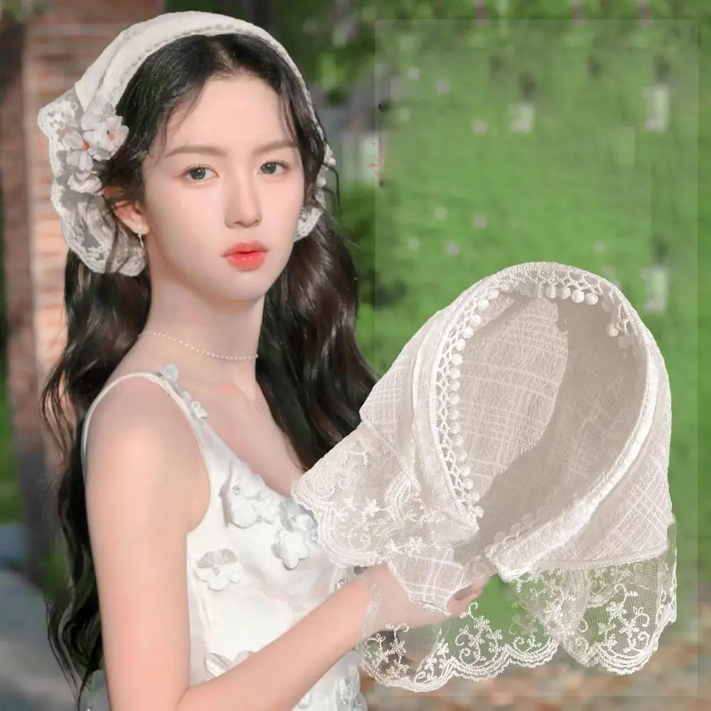 Koreanische ins Spitze Haar Schal Frauen Retro Dreieck Haarband Haar Reifen Reise Foto Stirnband Turban Zubehör – Detail 3
