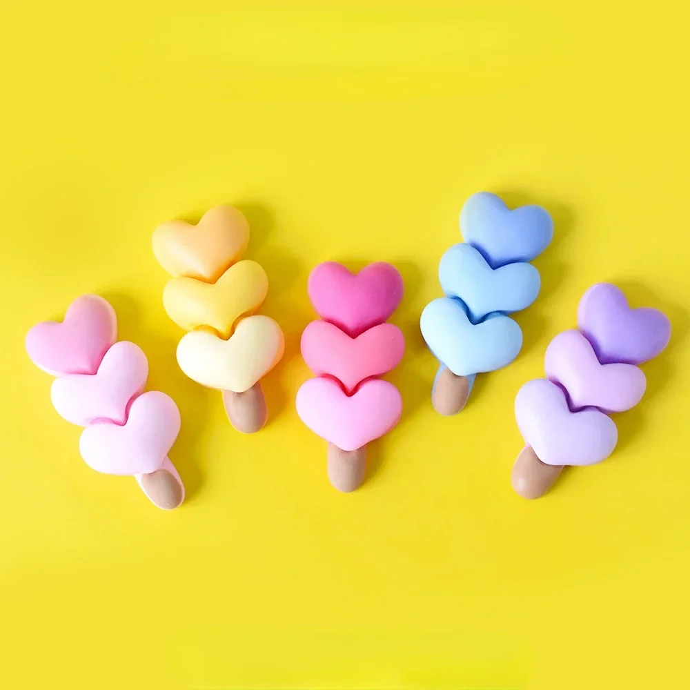 10pcs Resin Gradient Hearts Shape Strings Kawaii Diy Mini Figures Flatback Cabochon Scrapbook Embellishments Dollhouse Miniature
