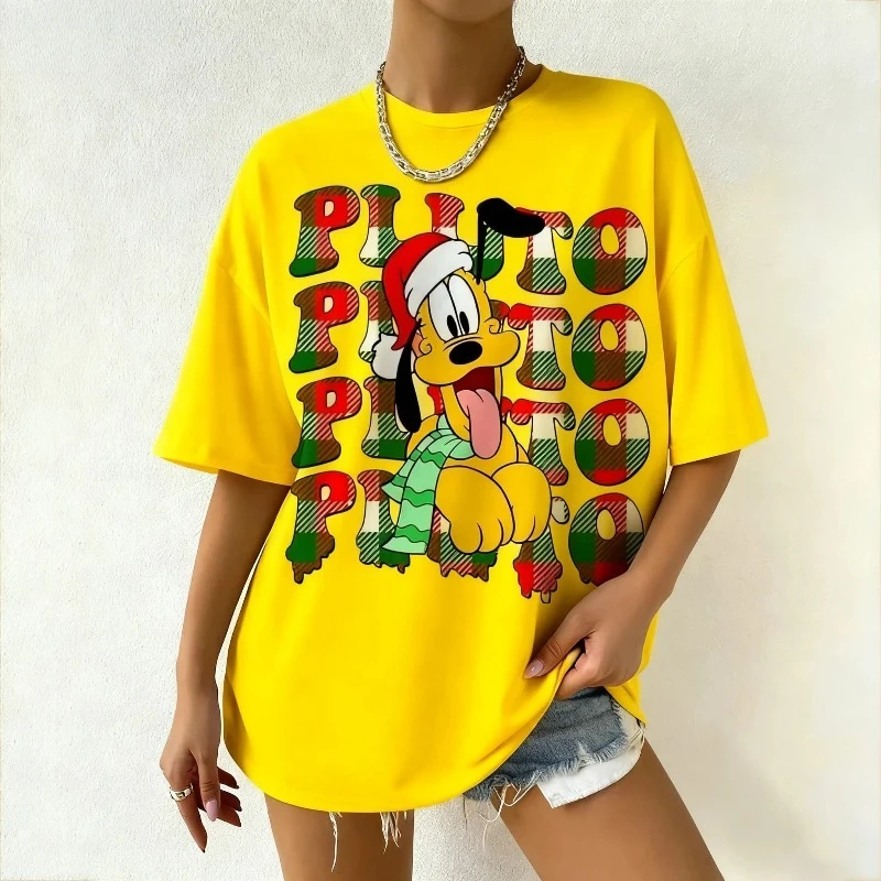 تي شيرت نسائي مطبوع عليه رسومات ديزني بلوتو صيفي كاجوال ملابس الشارع كبيرة الحجم للشاطئ اليومي وملابس الصيف العصرية #1
