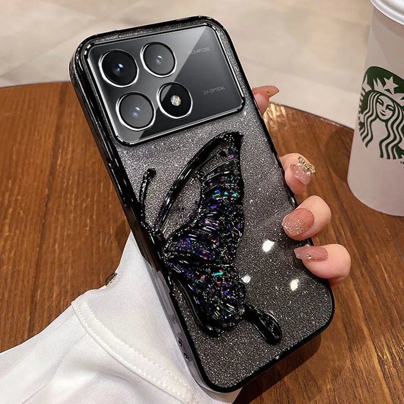 For Xiaomi Poco X6 Pro 5G Case Luxury,Bling Quicksand Butterfly Case For Xiaomi Poco X6 M6 F6 pro Bling Shockproof Cover Fundas