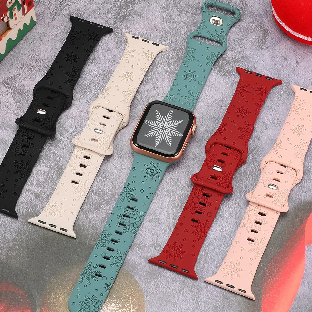 Christmas Strap For Apple Watch Bands 44mm 45mm 46mm 42mm 40mm 41mm Engraved Bracelet correa IWatch Series 11 10 SE3 9 8 7 Ultra