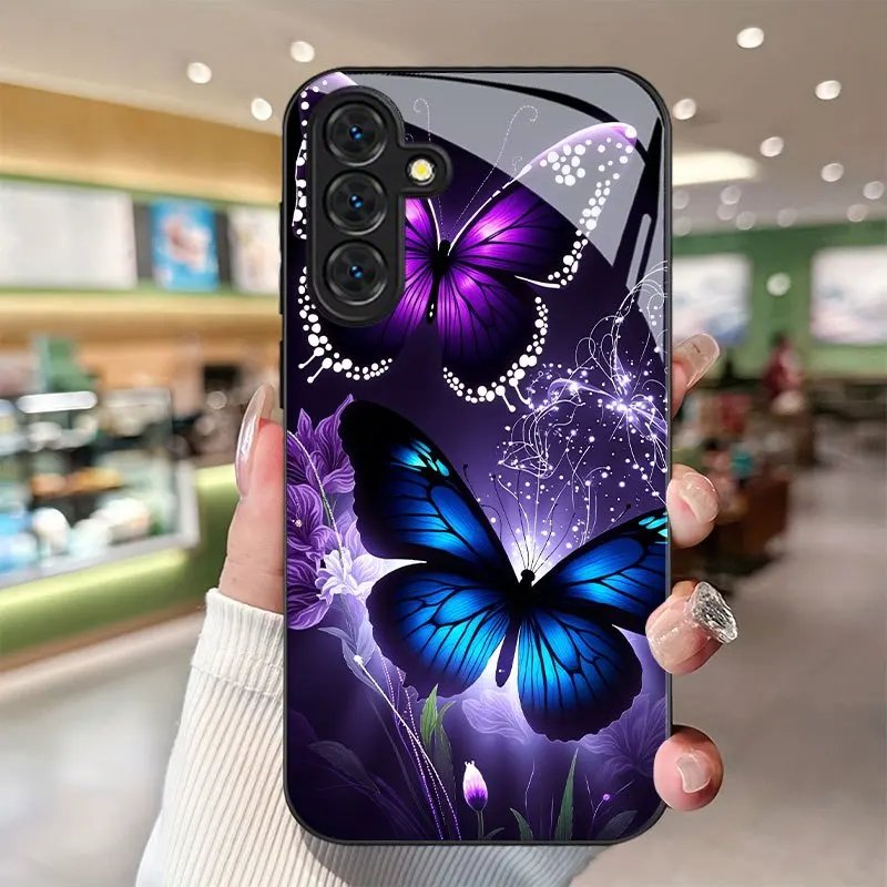 Purple Blue Butterfly Print Phone Case with Lens Protection for Samsung Galaxy S26/S25/S24/S23/S22/S21 and other models