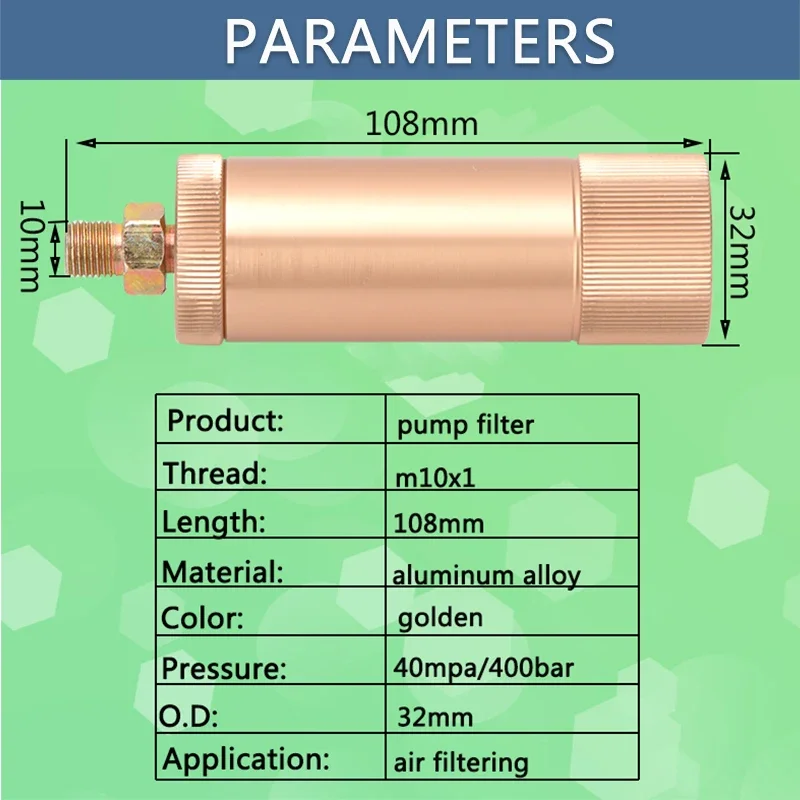 High-Pressure Pump Filter M10x1 Thread 40Mpa 400Bar 6000Psi Air Filtering Water-Oil Separator Air Compressor Filtering Element