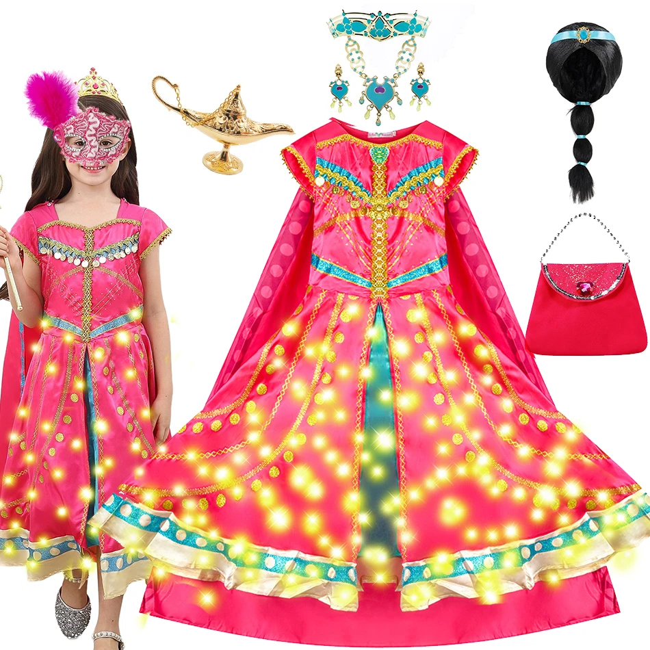 Mädchen Jasmin Kostüm Kind Prinzessin Cosplay Kleid Aladdin Rollenspiel Fancy Magic Lampe Geburtstag Überraschung Halloween Verkleidung Sets