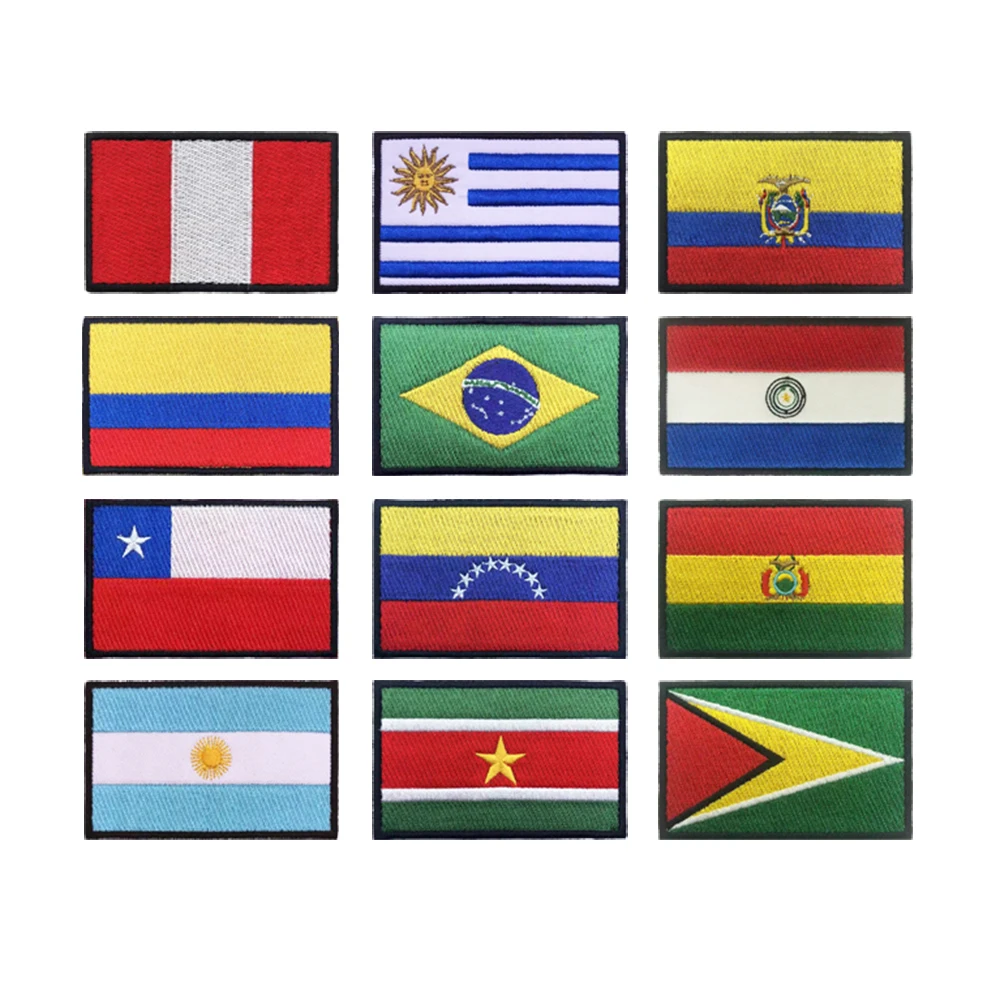 Peru Colombia Chile Argentina Uruguay Brazil Venezuela Suriname Ecuador Paraguay Bolivia Guyana Embroidered Flag Patch Badge
