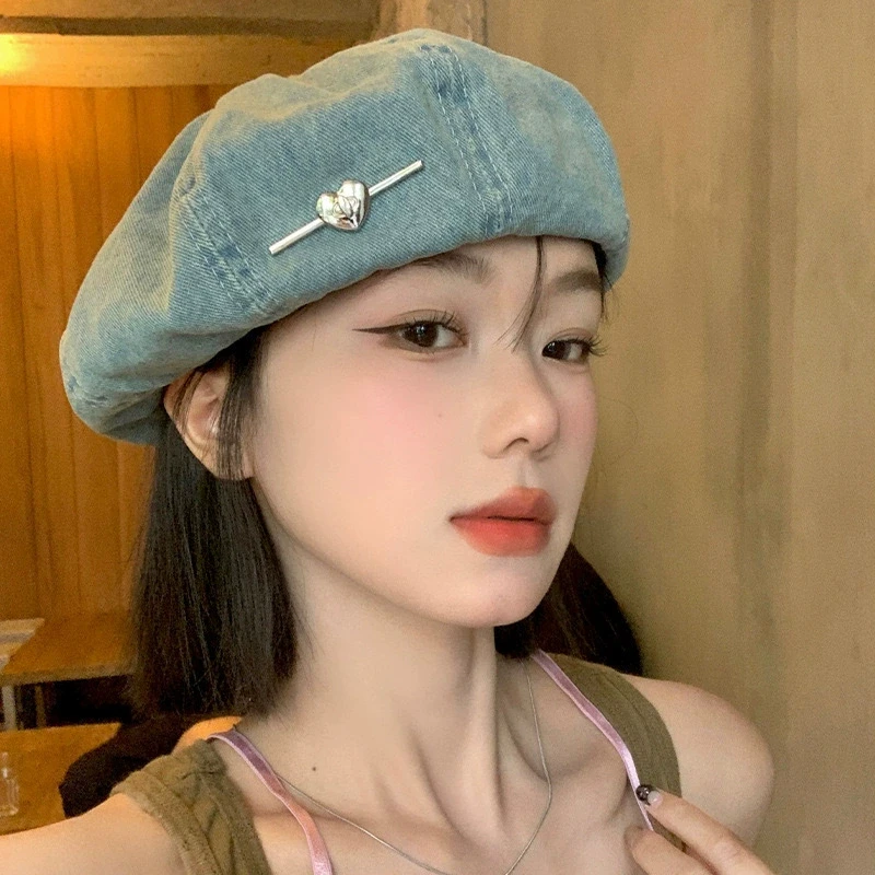Women's Artistic Style Retro Washed Fashion Painter Caps Beret Hat French Style Painter Cap Cute Sweet Style Beret Kawaii Cap