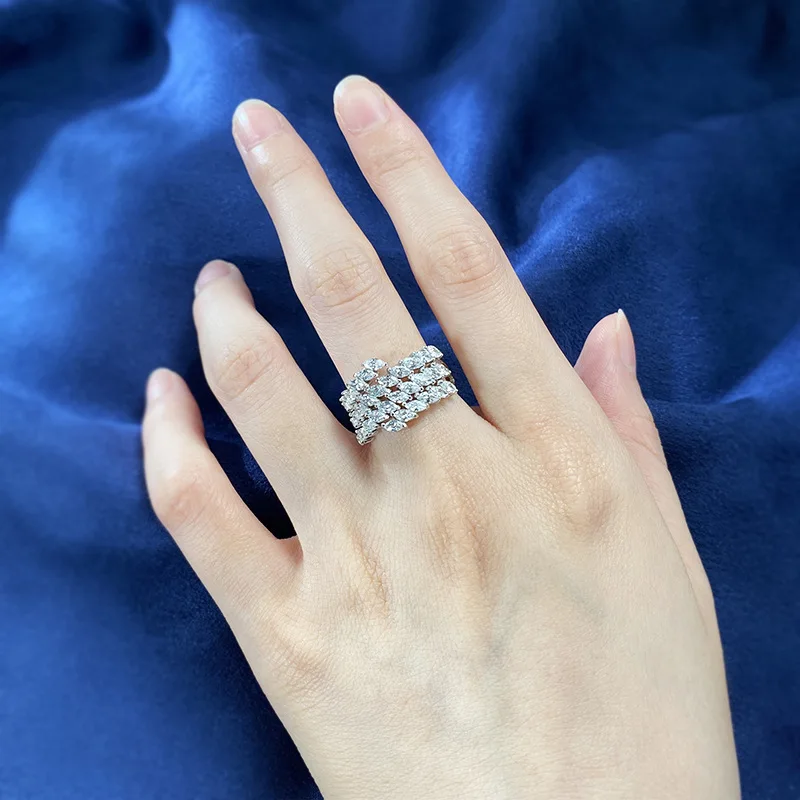 Authentic S925 Sterling Silver Wedding Ring for Women Similar Moissanite Diamond Cluster Ring Horse Eye Shape