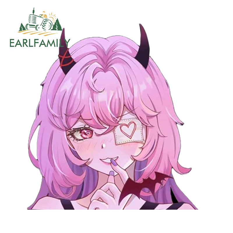 EARLFAMILY 13cm x 12cm Pink Girl Peek Car Sticker Funny Devil One Eyed Love Cute Decal Sunscreen Car Door Protector Graphics