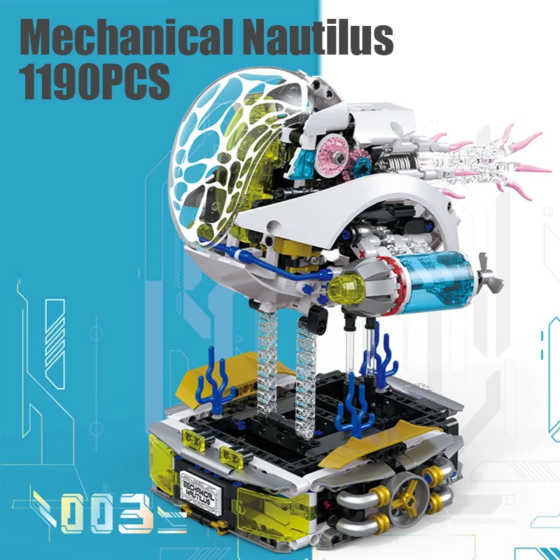 1190PCS Mechanical Nautilus Building Blocks Toys Small Particle Bricks Model With Display Stand Desktop Ornament Girls Gifts