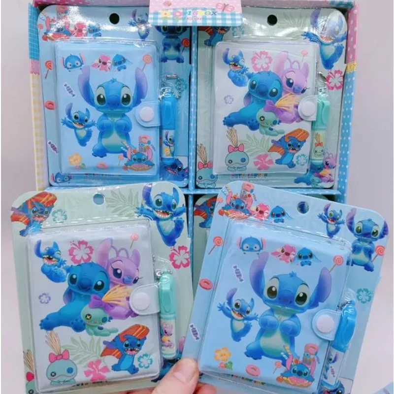 Mini carnet de notes portable Disney Stitch pour enfants, dessin animé créatif, étudiant, papeterie, ensemble de stylos à bille, cadeau