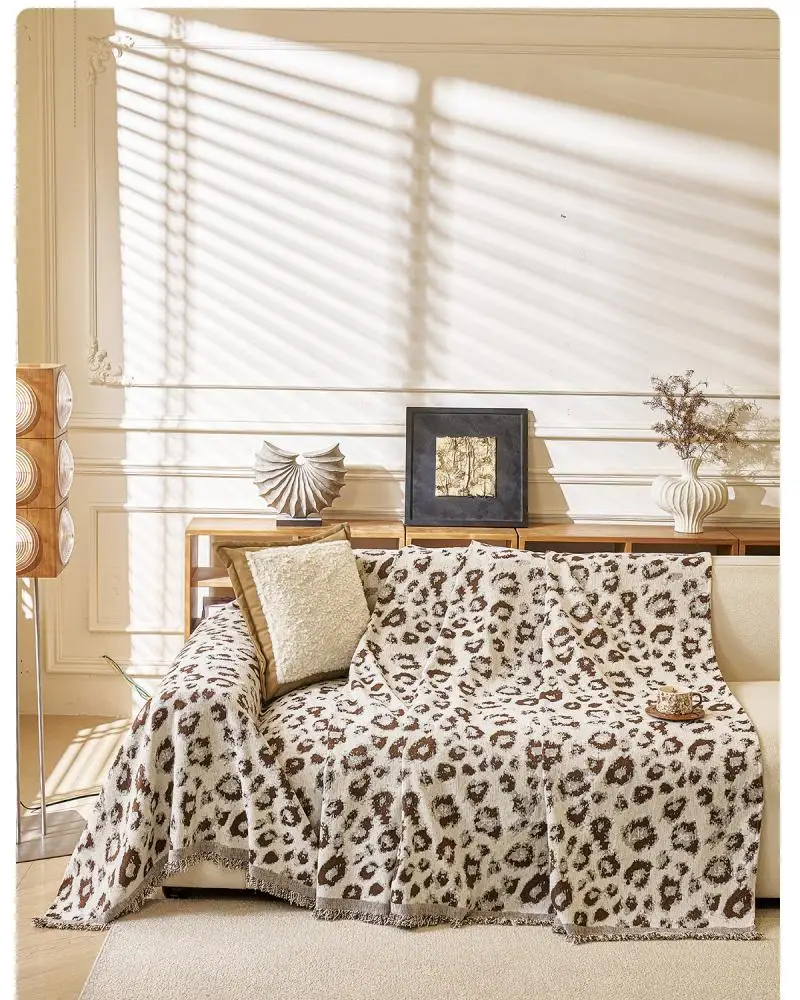Einfache Leopardenmuster Chenille Einteilige Sofadecke Universelle Sofaüberwürfe Stoffhandtuch Multifunktionale Decken – Detail 5