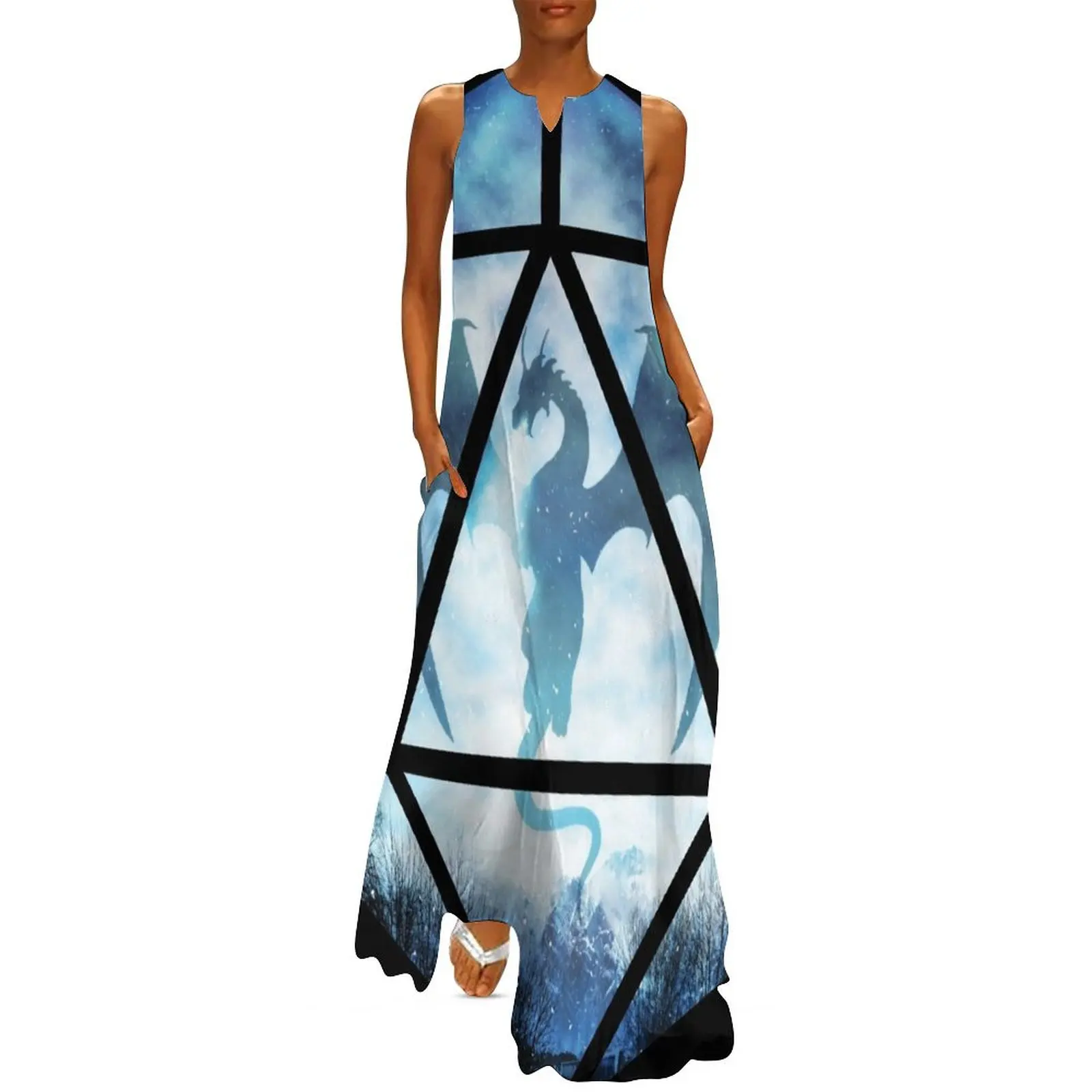 

Blue Sky Ice Dragon D20 Long Dress Summer women's clothing cute dress