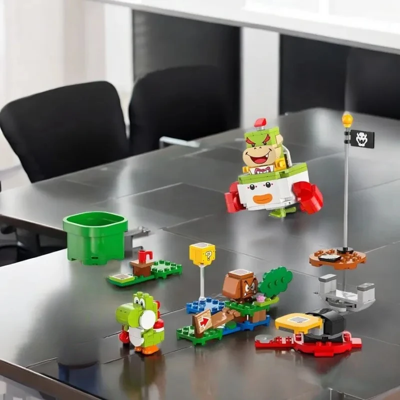 Set MOC Kompatibel Seri Super Bros. Blok Bangunan 71439 Petualangan dengan Mainan Marioed Luigi Interaktif untuk Hadiah Anak-Anak
