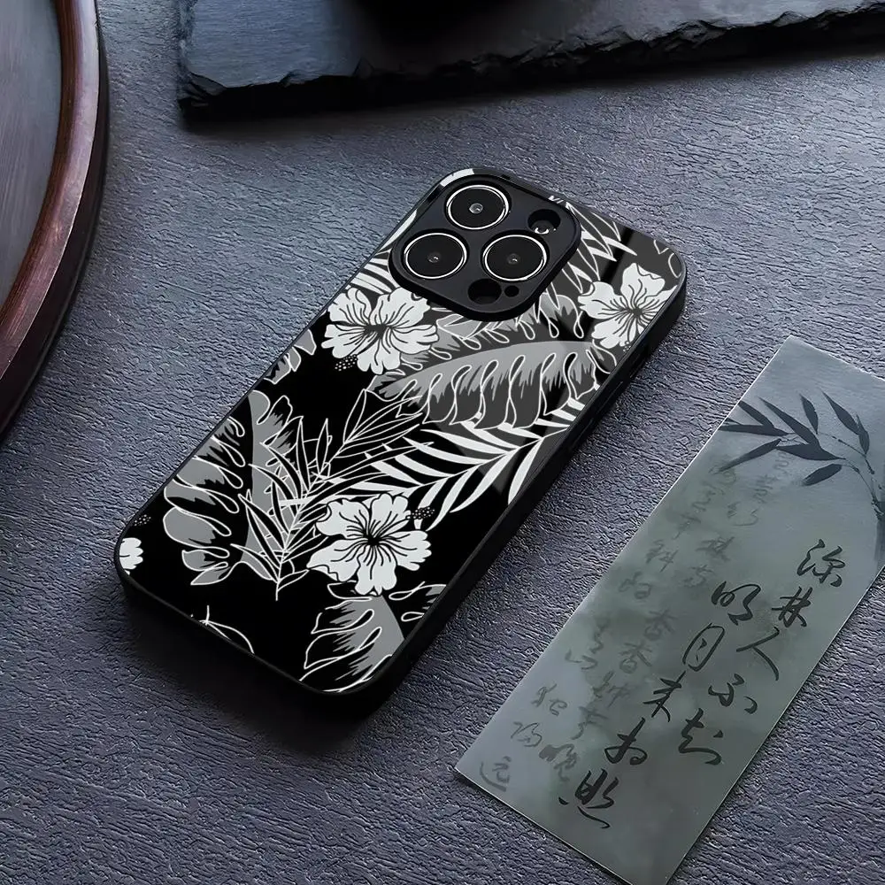 Hibiscus Retro Hawaiian Flower Phone Case Tempered Glass For IPhone 13 14 12 15 11 Plus Pro XS Max Mini X XR 8 7 6s SE2020 Cover