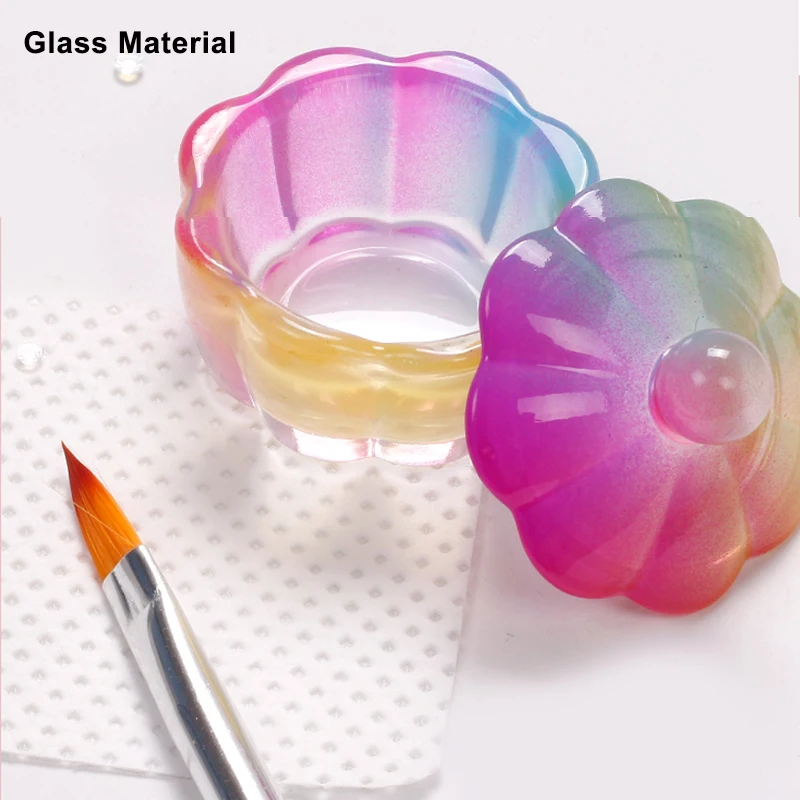 Blume Form Nail art Tasse Mit Deckel Acryl Flüssigkeit Pulver Glas Kristall Nagellack Kappe Schüssel Für Acryl Klar Maniküre Produkte